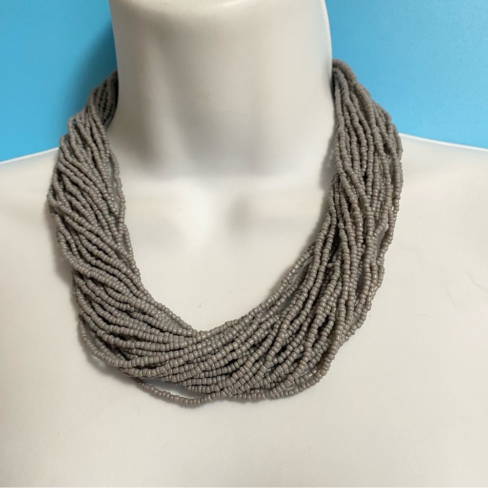 Gray Seed Beads Necklace Multi-Strand Necklace Like New